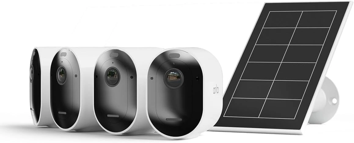 Arlo Pro 5 Security Camera Outdoor Wireless with Solar Panel, 2K Outdoor Camera Kit with Rechargeable Battery, Advanced Colour Night Vision, Dual-Band Wifi & Free Trial of Secure, 4 Cameras, White