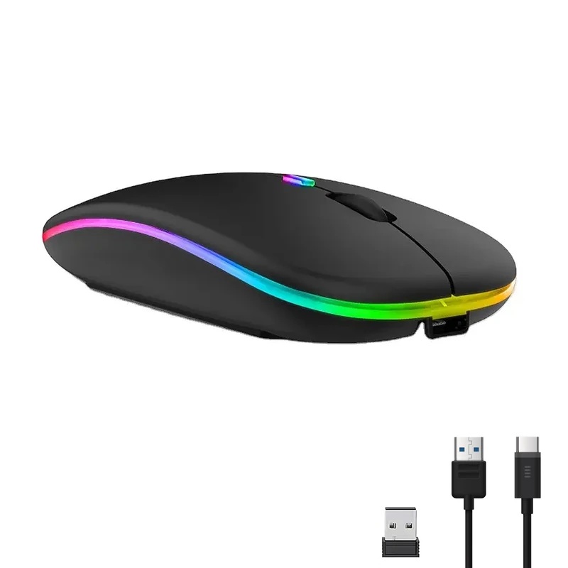 INDOTEAM Bluetooth USB Wireless Mouse | Slim LED Colour Changing Bluetooth Rechargeable Wireless Mouse for Gaming, PC, Laptops, Mac Computers | Silent Click Re-chargeable Wire-less Blue-tooth USB Mice
