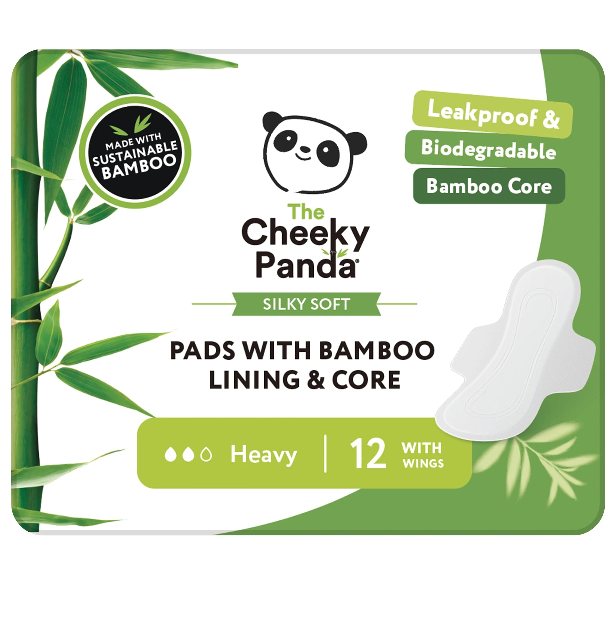 The Cheeky Panda Organic Sanitary Towels for Women – Heavy Flow – 12 Organic Pads Per Pack - with Bamboo Pads and Core