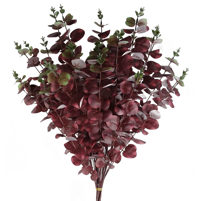 Leaf Design Artificial Flowers, 6 X 100cm Eucalyptus Burgundy