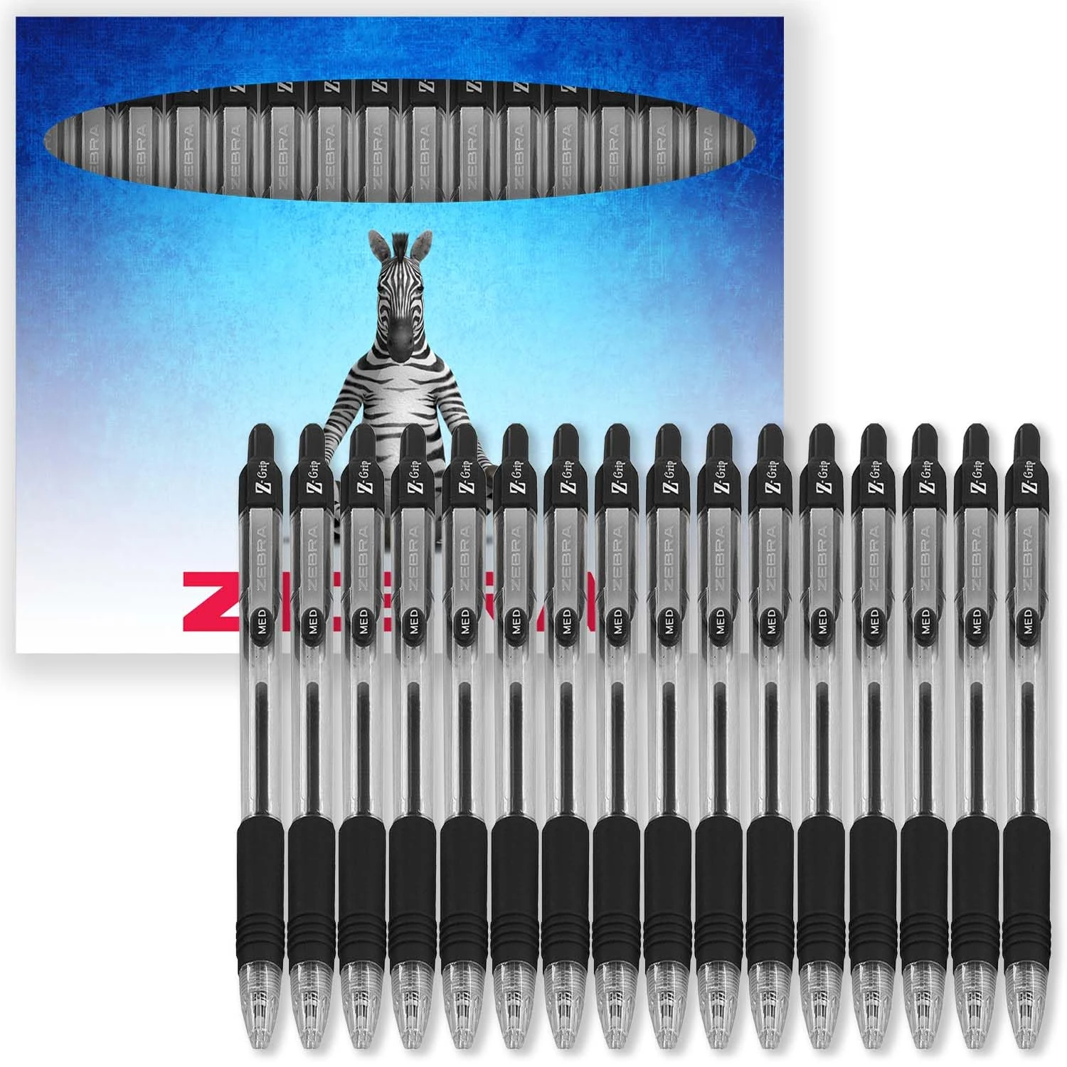 Zebra Pen Z-Grip Retractable Ballpoint Pens - 1.0mm Nib - Pack of 16 - In Cardboard Gift Box - School, Writing, Work, Office (Black)