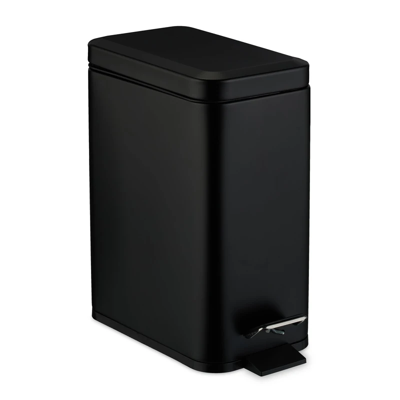 Relaxdays Bathroom Pedal Bin, 5 L, Soft-Close, Removable Inner Bucket, Matt Stainless Steel, Sanitary, with Lid, Black
