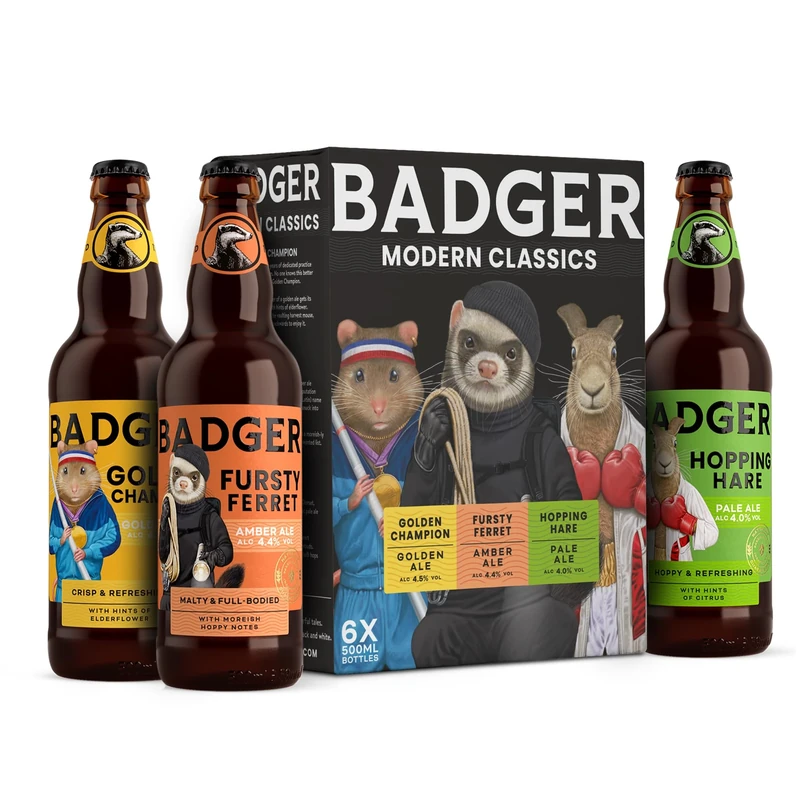 Badger Beers Modern Classics Mixed Beer Multipack | Golden Ale, Amber Ale & Pale Ale | Ale gift set of 6 x 500ml beer bottles