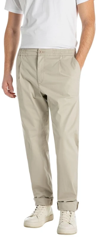 Replay Adhann Men's Tapered Fit Trousers, 604 Moon Grey, 34 W/32 L