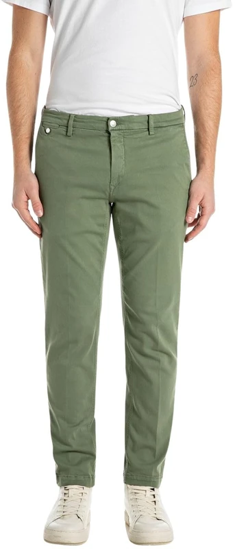 Replay Benni Hyperchino Men's Regular Fit Chino Jeans Colour Xlite, 850 Army Green, 36 W/34 L