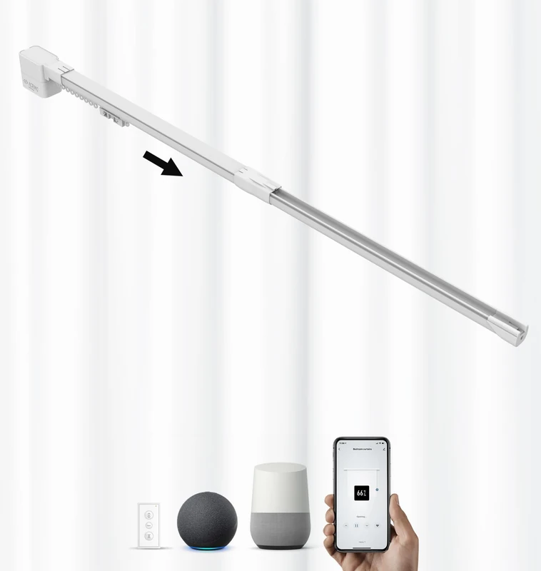 ACRIMO FabTrack Rail System for Electric Curtains, Motorised, Width 1.5-2.6 Metres, Side Curtain Opening, Motor WiFi and Remote Control, Compatible with Google Home, Alexa and Tuya Smart App