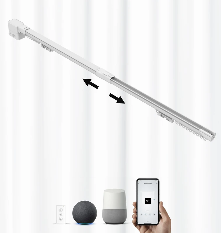 ACRIMO FabTrack Expandable Motorised Curtain Rail System, Width 1-1.6 Metres, Central Curtain Opening, WiFi Motor and Remote Control, Compatible with Google Home, Alexa and Tuya Smart App