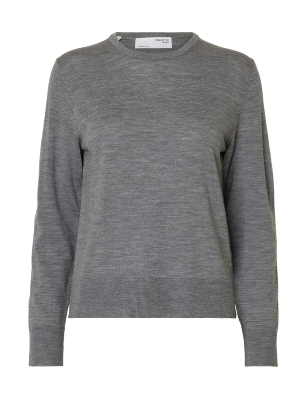 SELECTED FEMME Women's Slfthea LS Knit Merino O-Neck Noos Slfthea LS Knit Merino O-Neck Noos (Pack of 1), Medium Grey Melange, XL