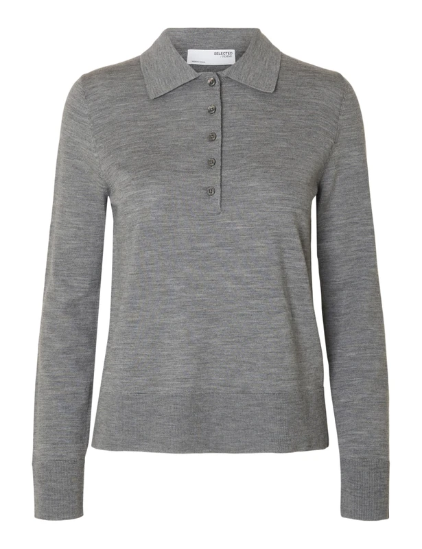 SELECTED FEMME Slfthea LS Knit Merino Collar Neck Noos, Medium Grey Melange, S