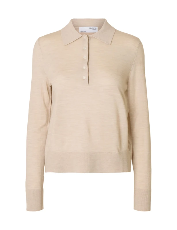 SELECTED FEMME Slfthea LS Knit Merino Collar Neck Noos, Oatmeal, M - Image 1