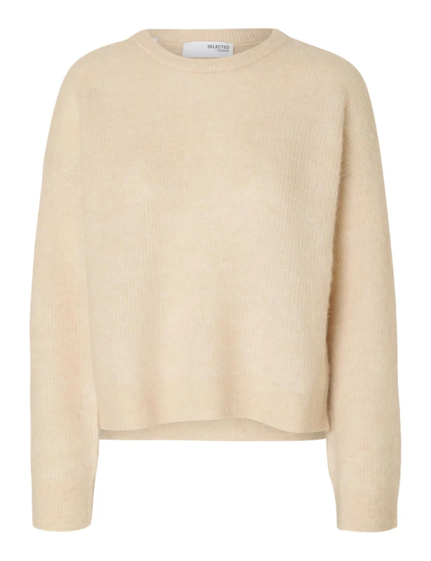 SELECTED FEMME Women's Slfsia Ras Ls Knit New O-Neck Noos, Birch, M