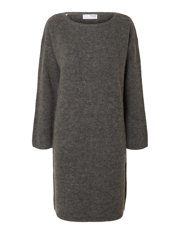 SELECTED FEMME Women's Slflulu Ls Knit New O-Neck Dress Noos, Medium Grey Melange, XS
