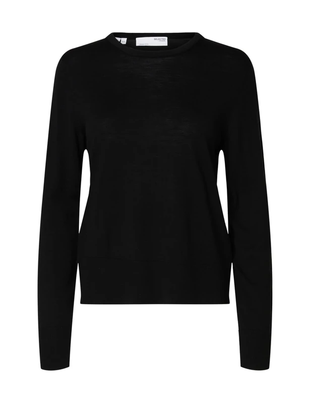 SELECTED FEMME Slfthea LS Knit Merino O-Neck Noos, Black, XS