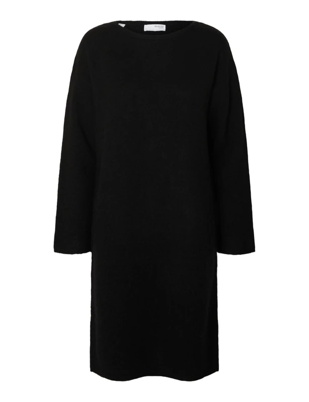 SELECTED FEMME Slflulu LS Knit New O-Neck Dress Noos, Black, L