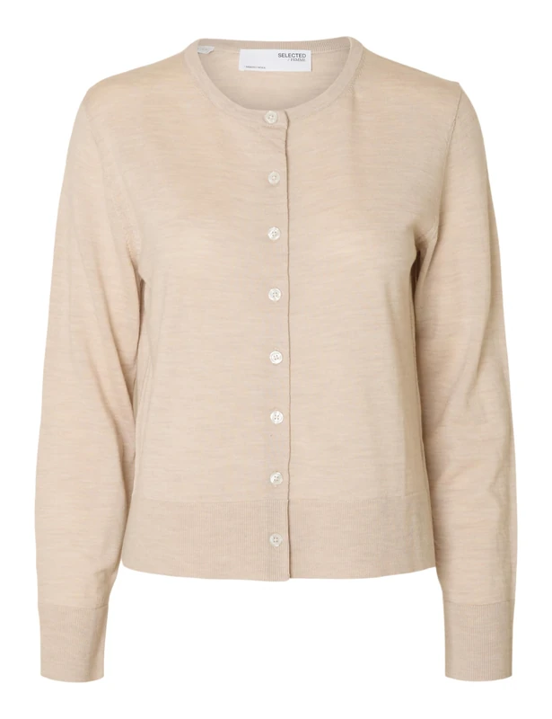 SELECTED FEMME Slfthea Ls Knit Merino Cardigan Noos, Oatmeal, XS - Image 1
