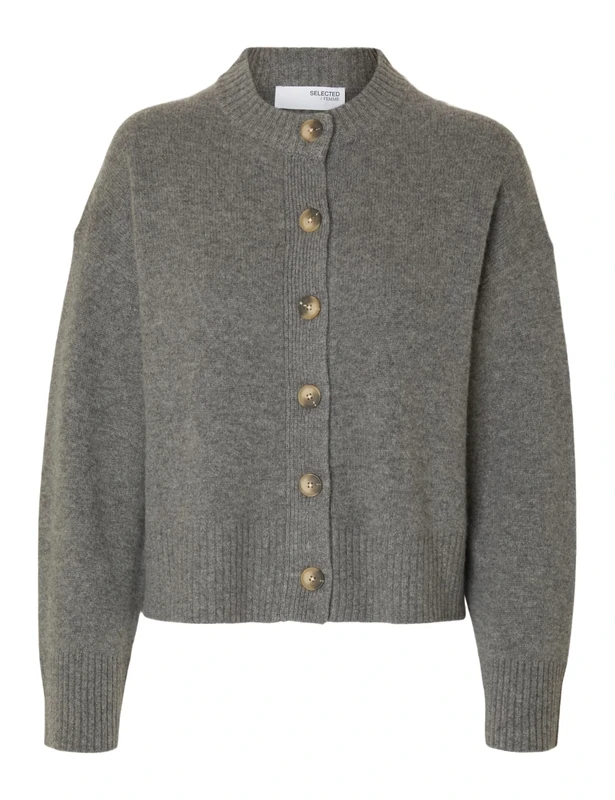 SELECTED FEMME Slfcille LS Knit O-Neck Cardigan Noos, Medium Grey Melange, XL
