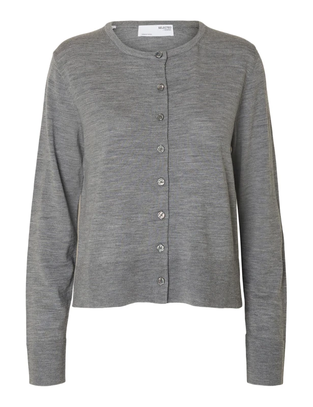 SELECTED FEMME Slfthea Ls Knit Merino Cardigan Noos, Medium Grey Melange, M
