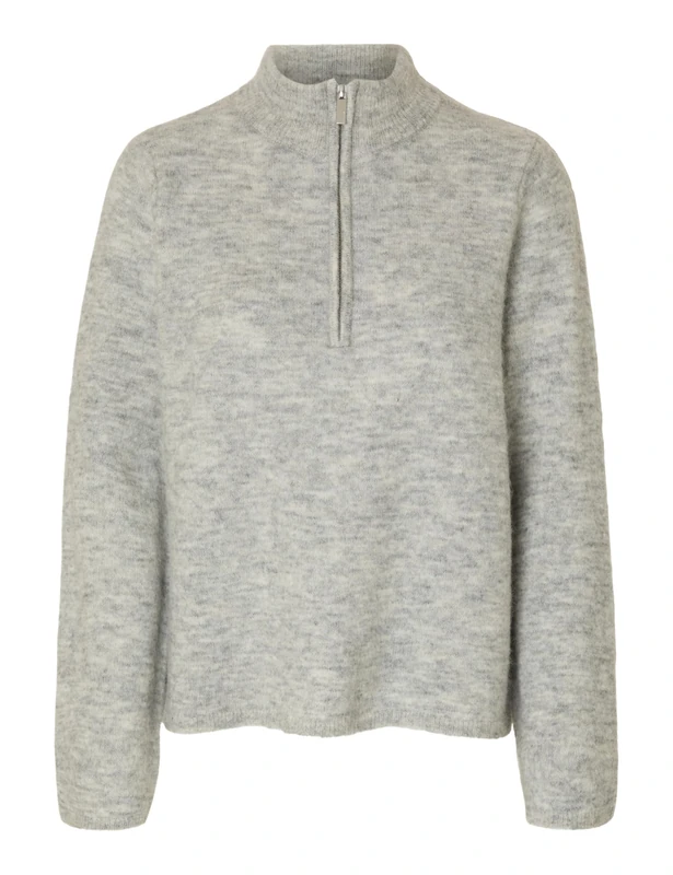 SELECTED FEMME Women's Slflulu Ls Knit Half Zip Noos, Light Grey Mix, L