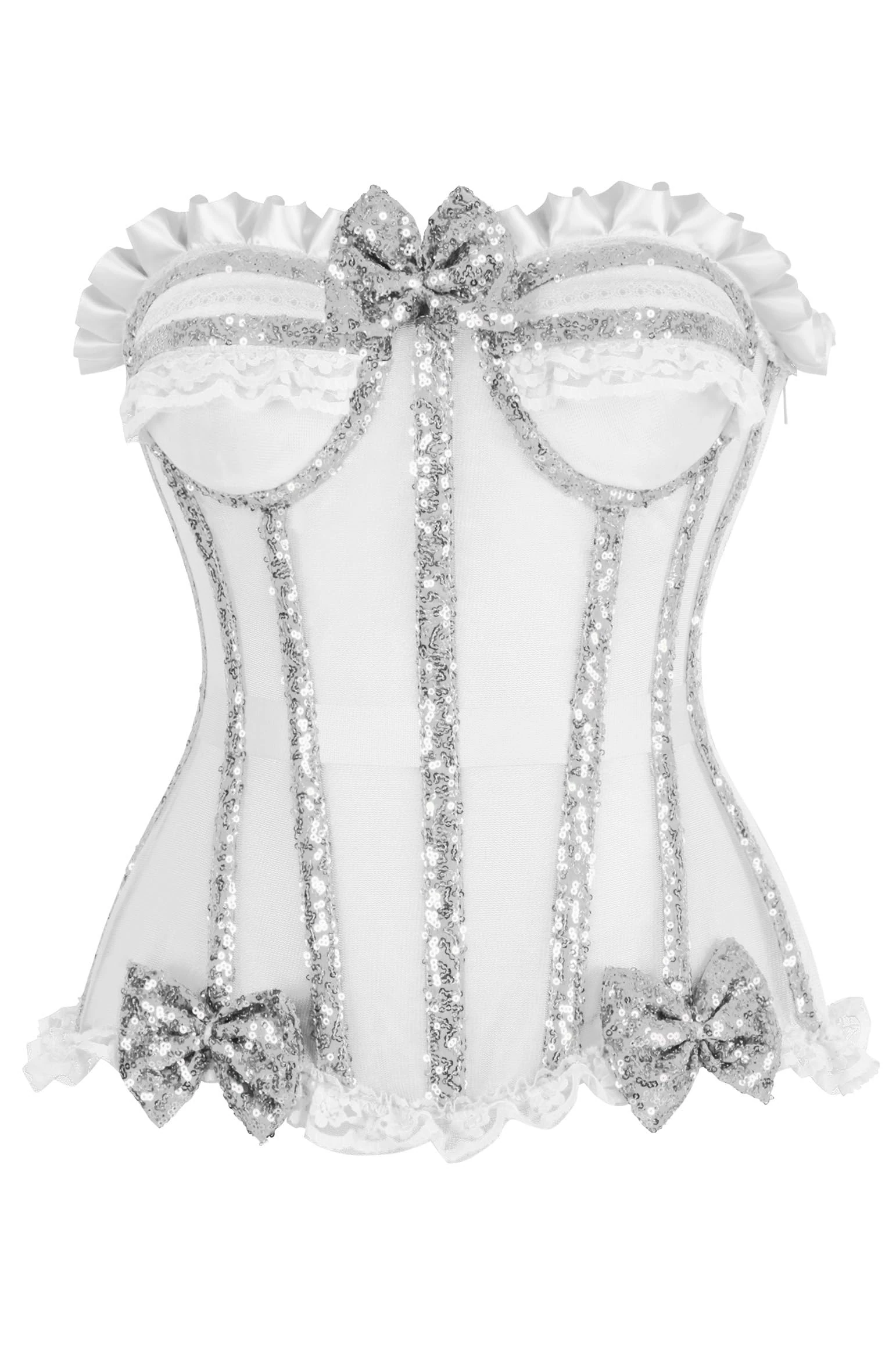 Daisy corsets Women's Top Drawer Steel Boned Silver Sequin Underwire Bustier Corset, Large