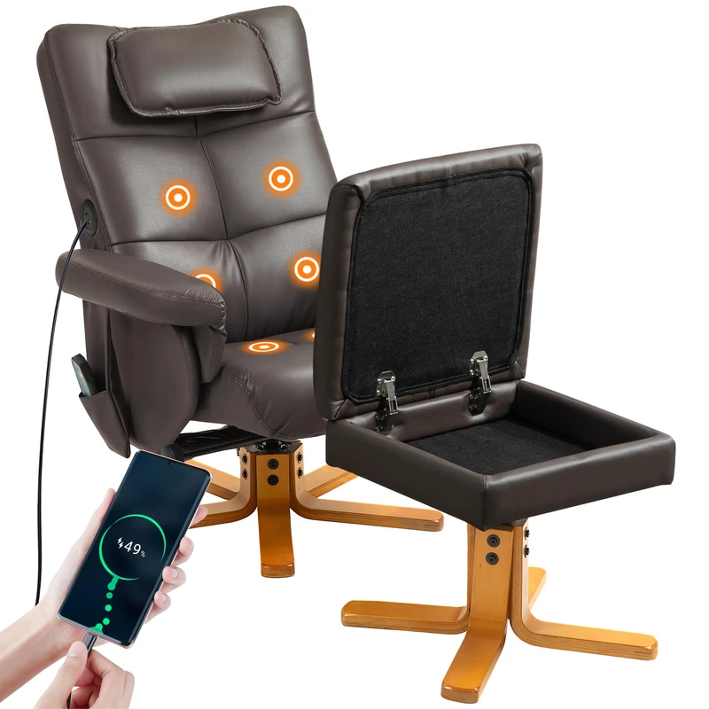 HOMCOM Massage Recliner Chair with Footstool Adjustable Backrest Dark Brown