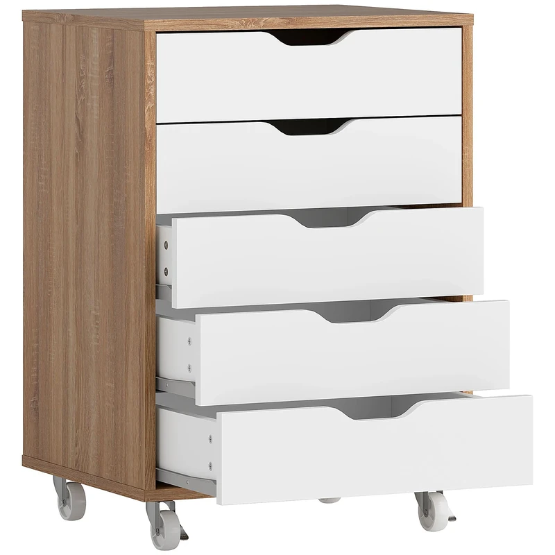 Vinsetto Vertical File Cabinet, 5-Drawer Mobile Office Cabinet for Study, Home Office, Oak