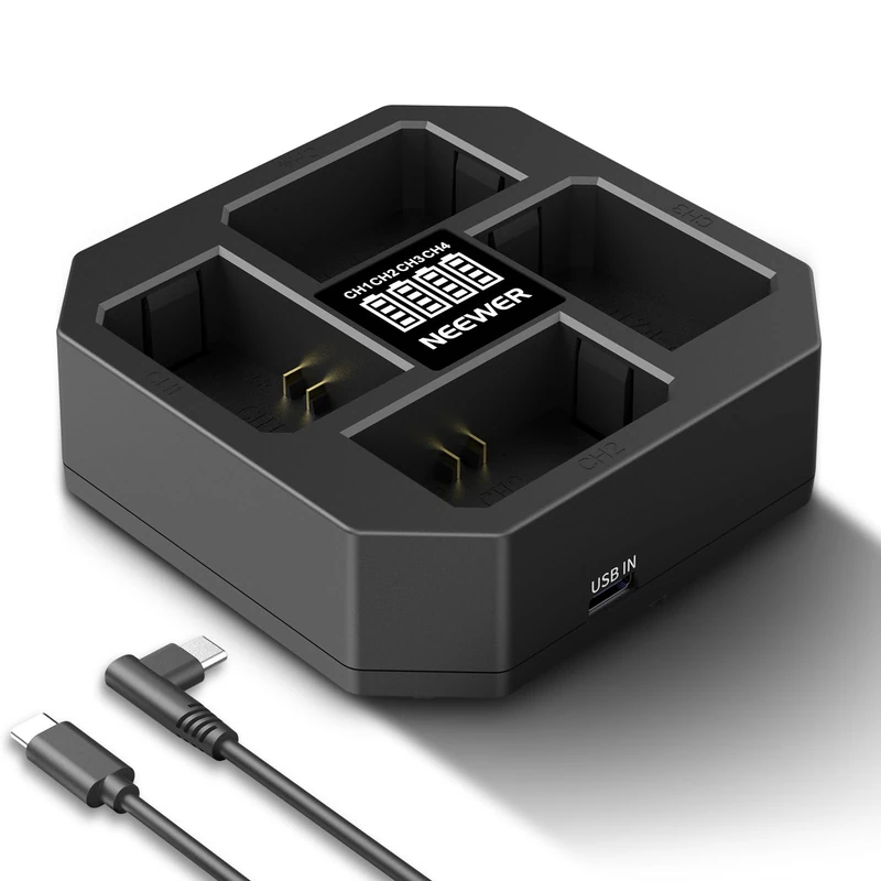 NEEWER 4 Channel NP-FZ100 Charger Compatible with Sony A7 IV A9iii A1 A7R V A7Cii A6700 ZV-E1 FX3 FX30, 45W PD Fast Charging NP-FZ100 Battery Charger with Battery Display, 60W USB C PD Cable, NW-Z4