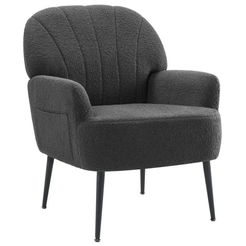 IWMH Armchair for Living Room, Teddy Fluffy Fabric Accent Chair for Bedroom, Reading TubChair Comfy Big Mid Century Occasional Chair, Metal Legs (Grey)