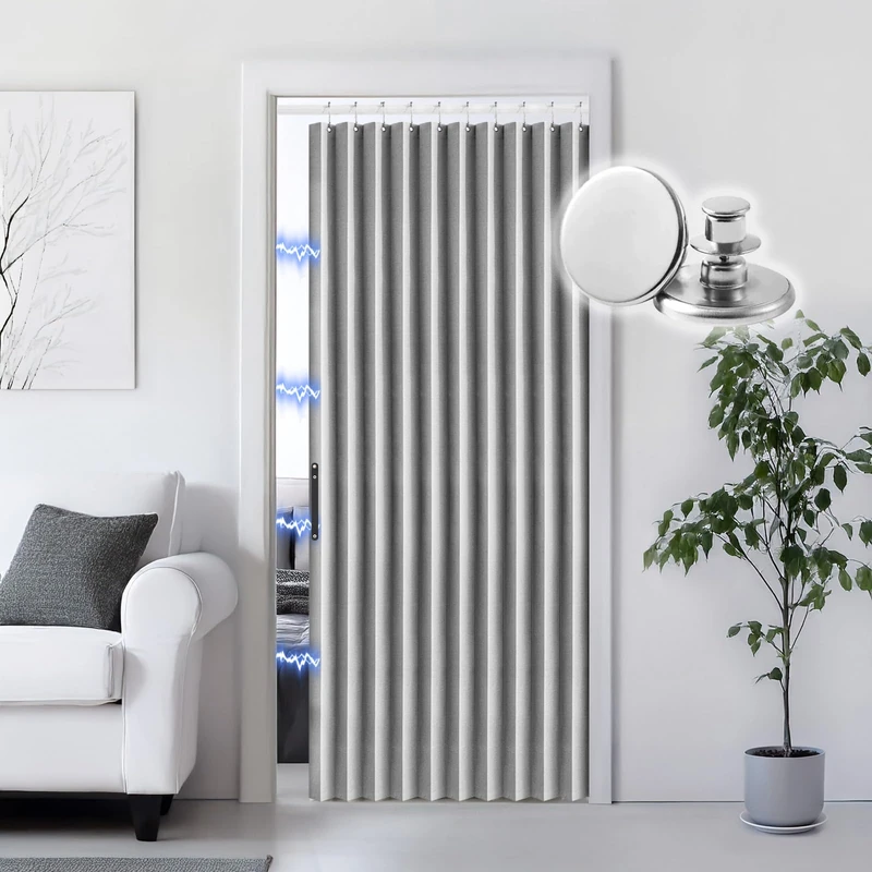 RINHARTEX Blackout Accordion Style Magnetic Door Curtain for Closet Pleated Folding Doorway Curtain Accordion Door Interior Room Divider Bedroom Bathroom Living Room(52x78inch,Grey)