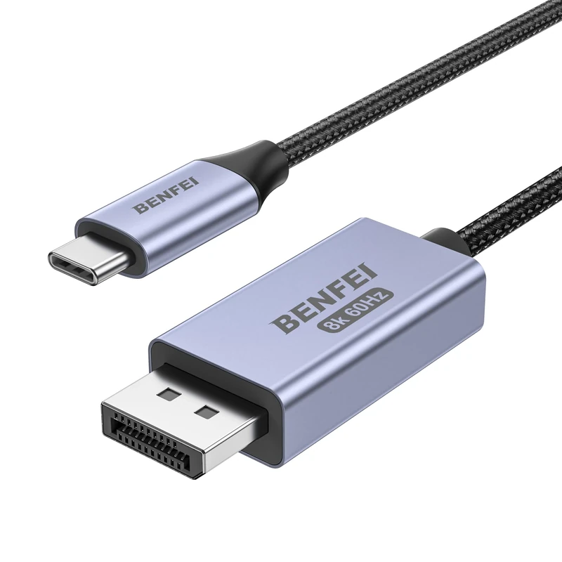 BENFEI Bidirectional USB-C to DisplayPort 1.4 Cable 6FT - Support 8K@60Hz 4K@240Hz, Thunderbolt 4 Compatible, Grey - Not for Portable Monitors