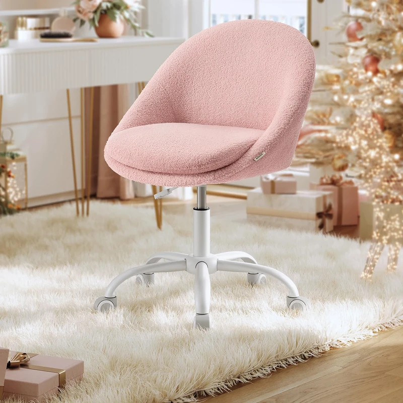SONGMICS Office Chair, Sherpa Fabric, Foam Padding, Adjustable Height, for Home Office, Study, Bedroom, Jelly Pink OBG020R13