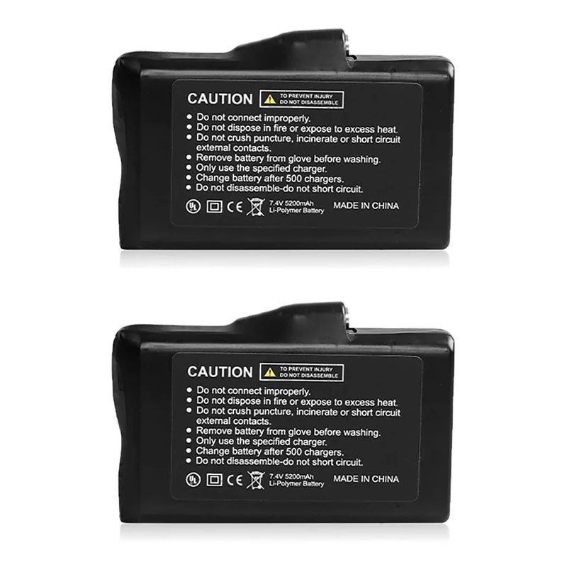 2Pcs 5200mAh 7.4V Rechargeable Lithium Polymer Battery, Polymer Lithium Ion Batteries for Heated Clothes, UL FCC Certification, Black