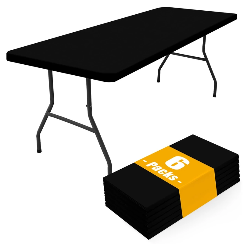 Smiry 6 Pack Rectangle Picnic Table Cloth, Waterproof Elastic Fitted Tablecloths, Washable Polyester Rectangular Patio Table Cover for Camping, Indoor and Outdoor (Black, 30"x72")