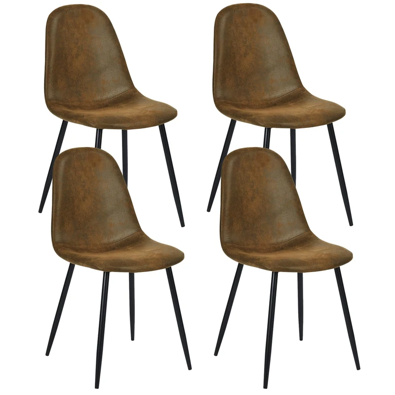 39F Furniture Dream Set of 4 Dining Chairs, Vintage Chairs Suede Brown Upholstery with Black Metal Legs, Comfortable and Stylish Chair for Dining Room Kitchen Home Office, Suede Brown, 40x52x86cm