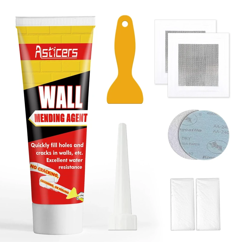 Wall Filler Kit, Waterproof Filler for Walls, Safemend Wall Mending Agent with Scraper to Fill The Cracks and Plaster Surface, High Strength Plaster Repair of Small Holes in The Walls (1 pack)