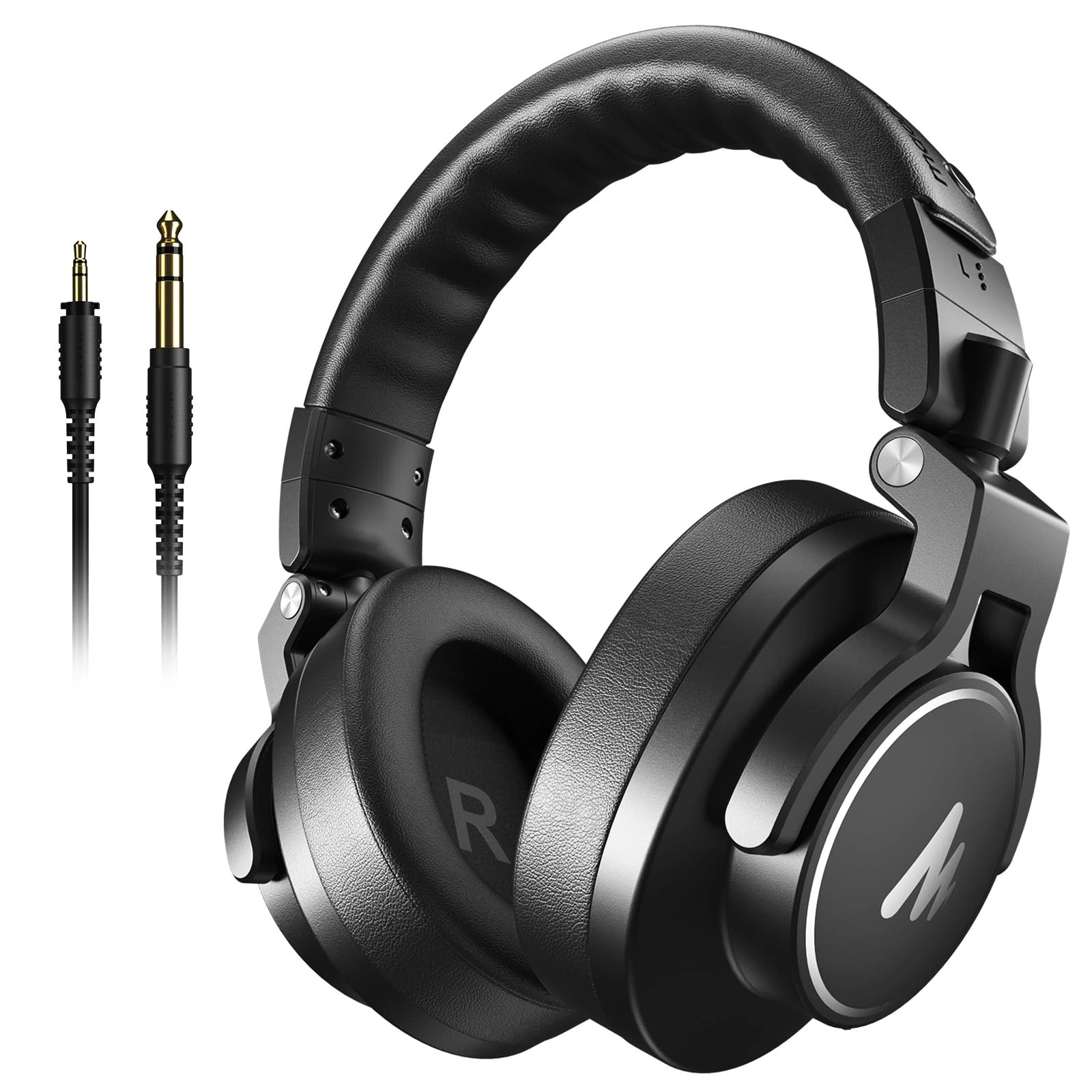 MAONO Professional Studio Headphones, Over Ear Headphones with 6.35 and 3.5mm Detachable Cables, Adjustable Design, 50mm Drivers, for Podcast, Recording, DJ, Music, MH700 Black
