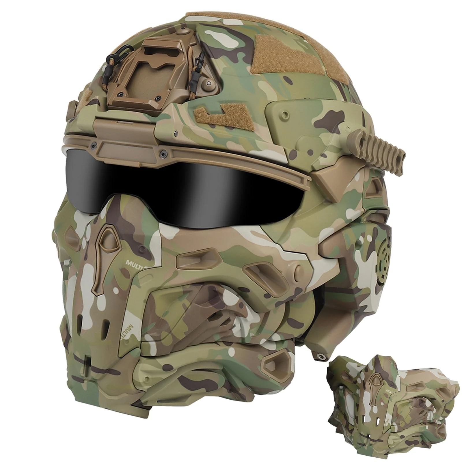 Tactical Assault Helmet With Anti-fog Fan, Interchangeable Lenses, Built-in Communication Headset For Airsoft Paintball Games(CP)