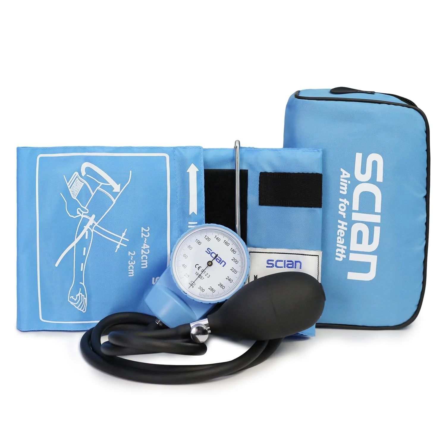Scian Aneroid Sphygmomanometer - Manual Blood Pressure Cuff with D-Ring Universal Cuff 10-16", Carrying Bag for Nurse Doctor Senior Adult (SkyBlue)