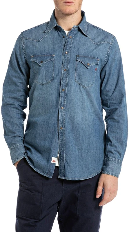 Replay Men's M4023t Shirt, 009 Medium Blue, XL