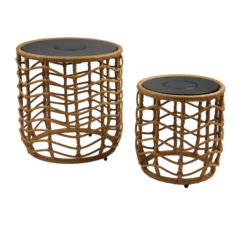 Lumisky Set of 2 Solar Table with Rechargeable LED Base Poly Rattan 2X Nerita