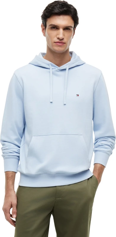 Tommy Hilfiger Men’s Hoodie Essential Terry with Kangaroo Pocket, Blue (Breezy Blue), XL