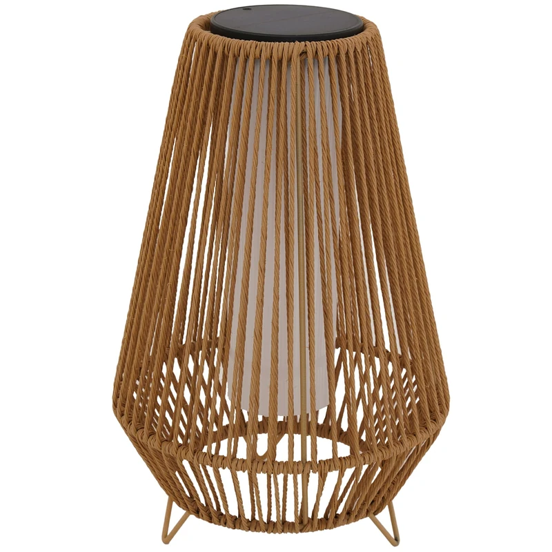 SALOMEA Tall White LED Rattan Solar Lantern with Solar Panel