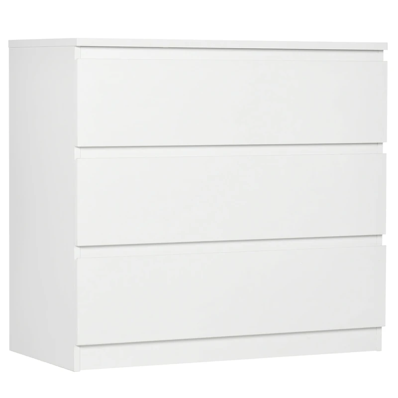 HOMCOM 3 Drawer Chest of Drawers Bedroom Storage Unit Simple Modern Style with Soft Closing Mechanism for Bedroom Living Room - 80 x 39 x 73 cm, White