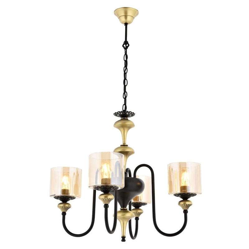 Opviq Vintage-Inspired Chandelier, Metal Body, 100 cm Height, 62 cm Diameter, 4 x E27 Max 40 W, Black & Vintage Finish, Perfect for Glam & Traditional Decor - Image 1