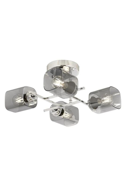 Modern Chrome Chandelier, 23 cm Height x 44 cm Diameter, Metal Body with Glass Cap, 4 x E27 Max 40 W, Elegant Silver Design for Home and Office