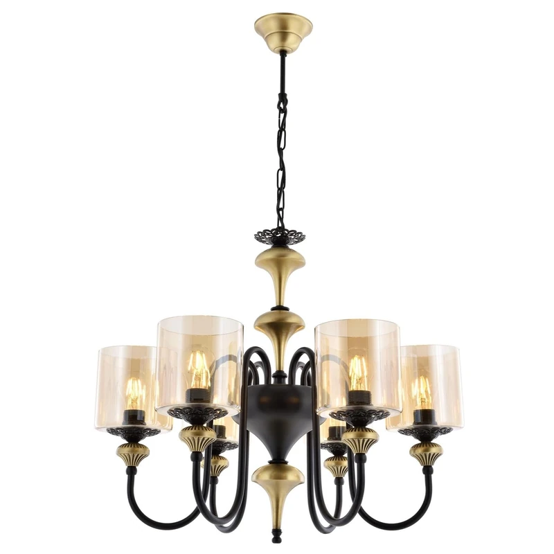 Opviq Vintage Inspired Chandelier, Metal Body, 100 cm Height, 62 cm Diameter, 6 x E27 Max 40 W, Black & Vintage Finish, Glamorous American Traditional Design