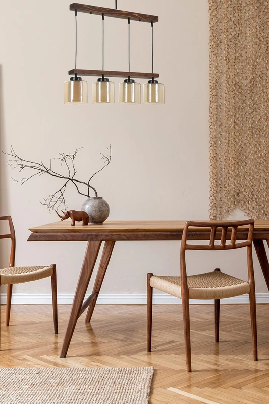 Rustic Wooden Chandelier, Vintage Design, 15 cm Diameter, 80 cm Height, Adjustable, E27 Socket, Max 40 W, Electrostatic Oven Dried Paint, Perfect for Country Homes - Image 1