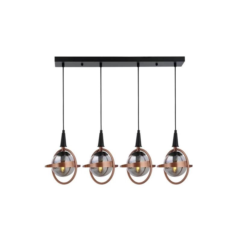 Opviq Industrial Chandelier, Black & Copper, 100 cm Height x 80 cm Width x 25 cm Depth | Metal Body, Glass Cap, 4 x E14 Max 40 W | Modern Novelty Design