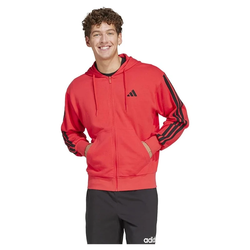 adidas Mens Essentials 3-Stripes French Terry Full-Zip Hoodie Track Tops, PURRUB/BLACK, 3XL