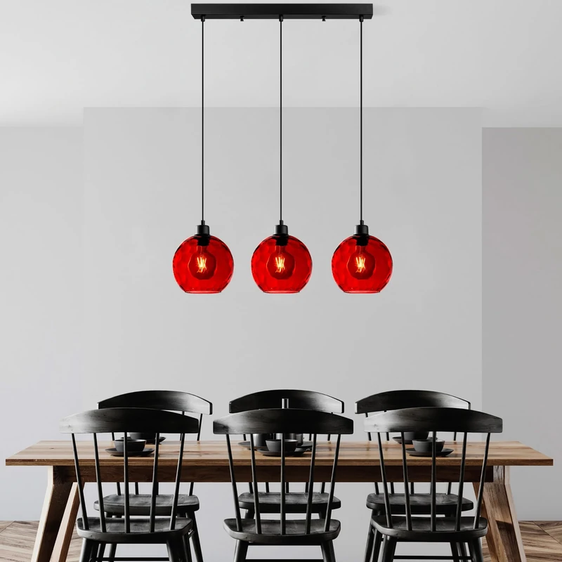 Opviq Elegant Red Chandelier, Adjustable Height 40-120 cm, Metal Body, 3 x E27 Sockets, 70 x 20 x 120 cm, Perfect for Modern Living Spaces, Stylish and Functional