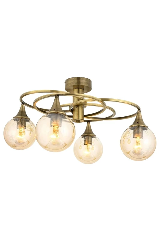 Opviq Elegant Copper Chandelier, 31 cm Length, 60 cm Diameter, Metal Body, Glass Cap, 4 x E27 Max 6 W, Modern Glam Design for Stylish Interiors - Image 1